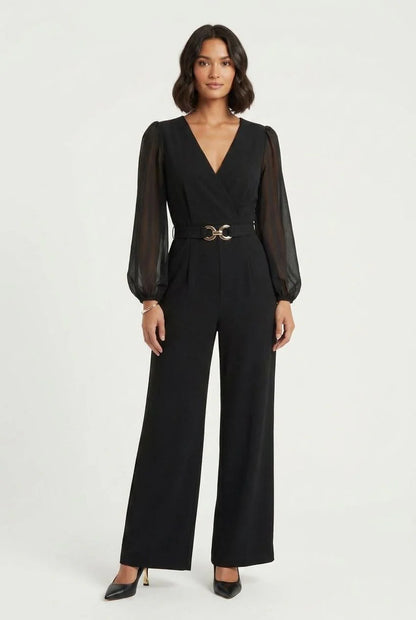 Stella Morgan Sheer Sleeve Wide leg jumpsuit Js182270