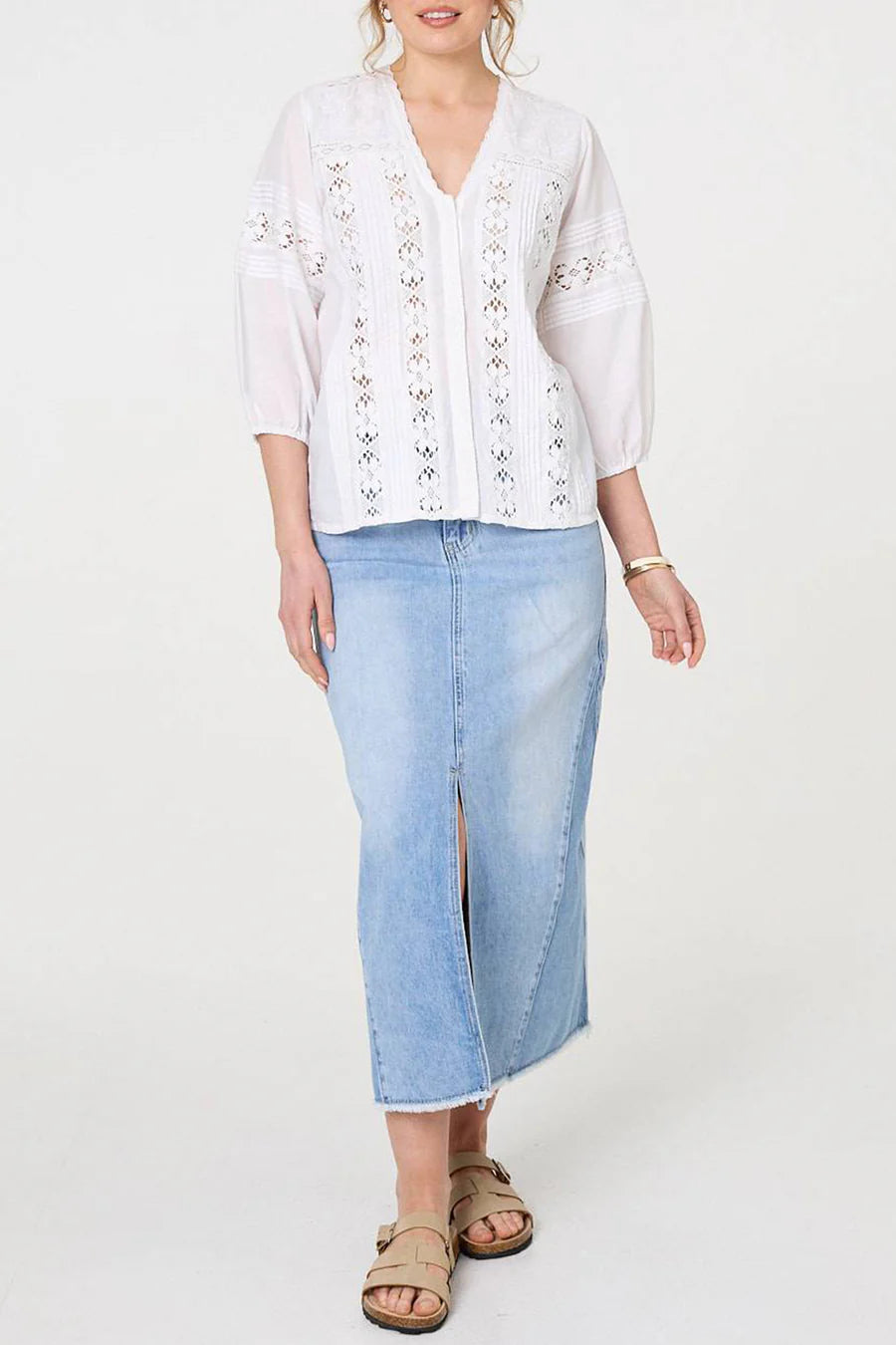 Lace Trim V Neck Blouse