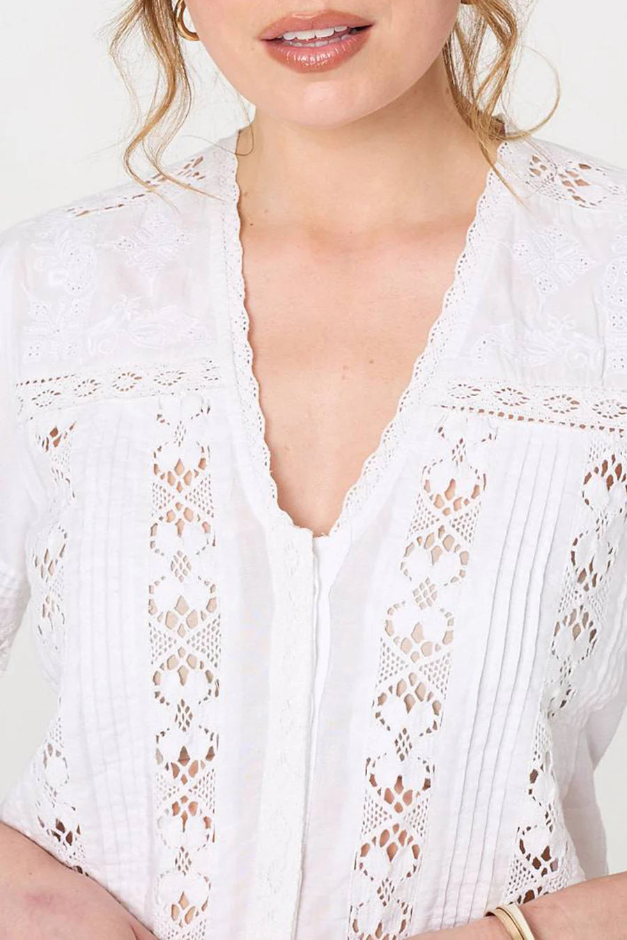 Lace Trim V Neck Blouse
