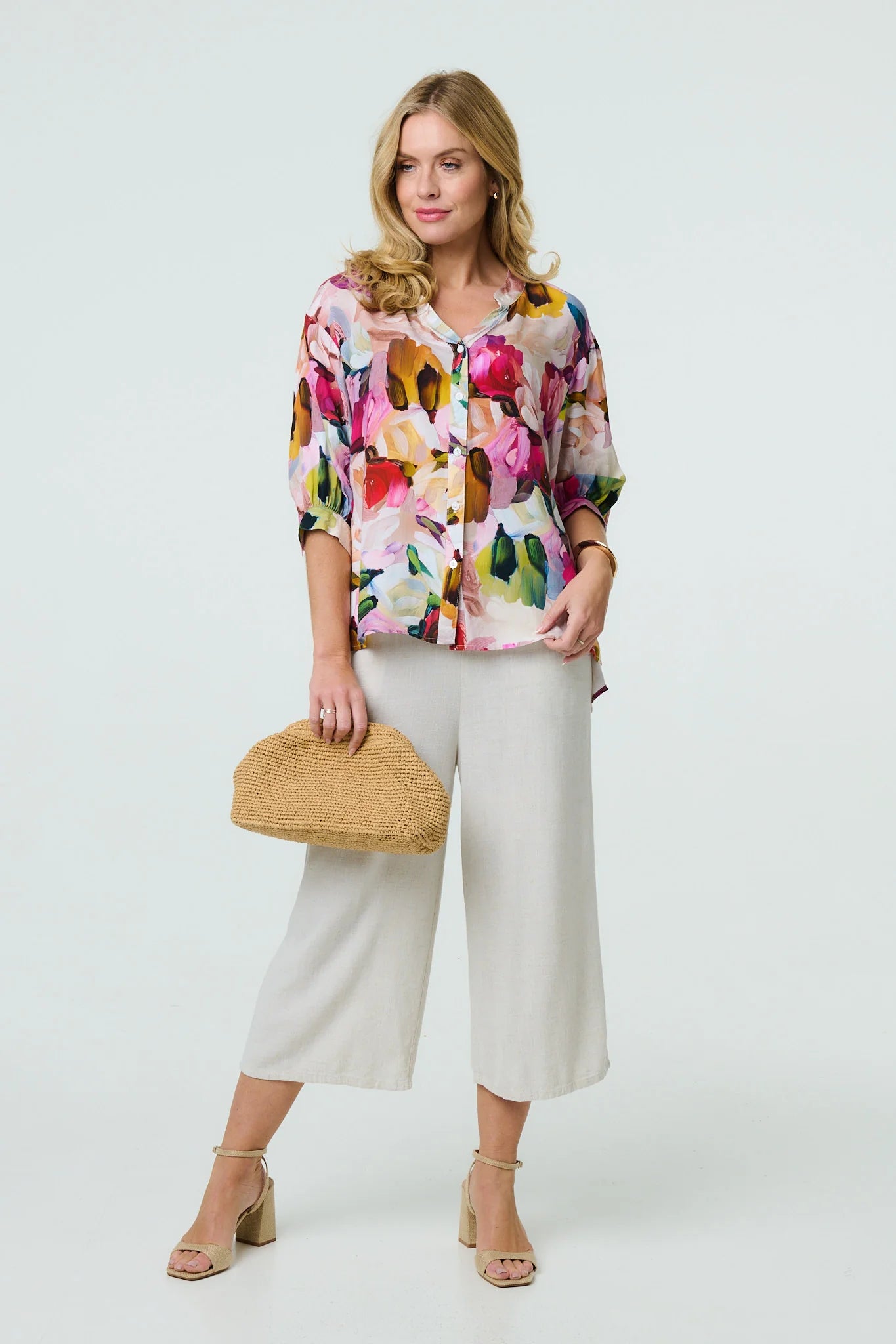 Stella Morgan brushstroke print 3/4 sleeve shirt T520123