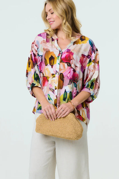 Stella Morgan brushstroke print 3/4 sleeve shirt T520123