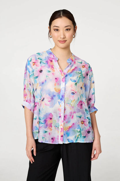 Stella Morgan Floral print top with back button detail T523185