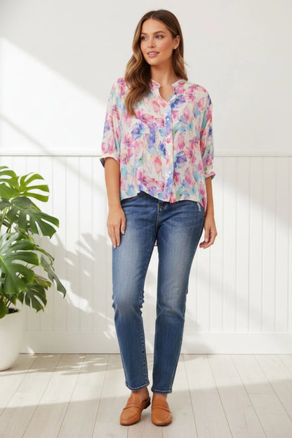 Stella Morgan Floral Print Button Back Top T524759