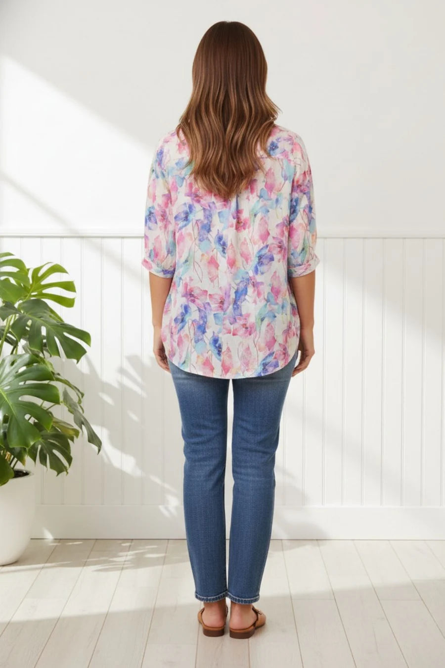 Stella Morgan Floral Print Button Back Top T524759