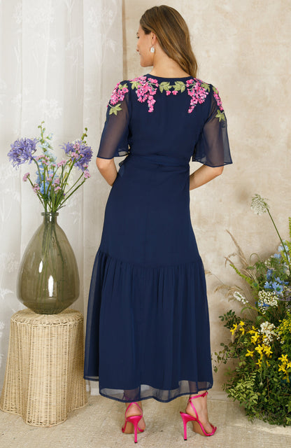 Hope &amp; Ivy Grace Embellished Flutter Sleeve Maxi Dress with Tie Waist  8943