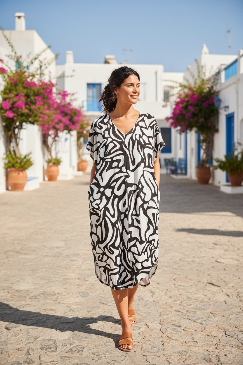 Abstract Swirl Dress - Black &amp; White
