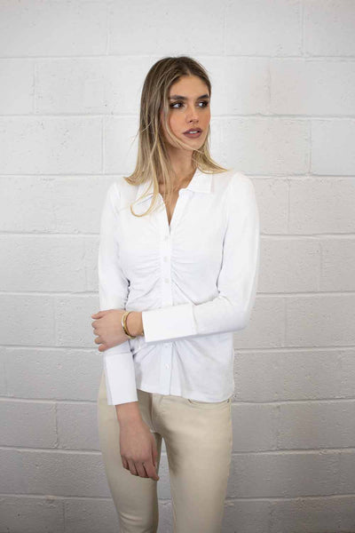 No2morrow Addison Ruched Cotton Shirt. White Or Pink
