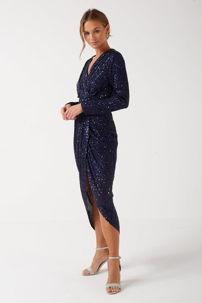 Marc Angelo Sequin Midi dress in Midnight Blue    Ma8131 Nvy