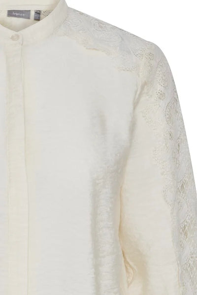 Fransa Long Sleeve Blouse with lace sleeve detail. Black or Cream