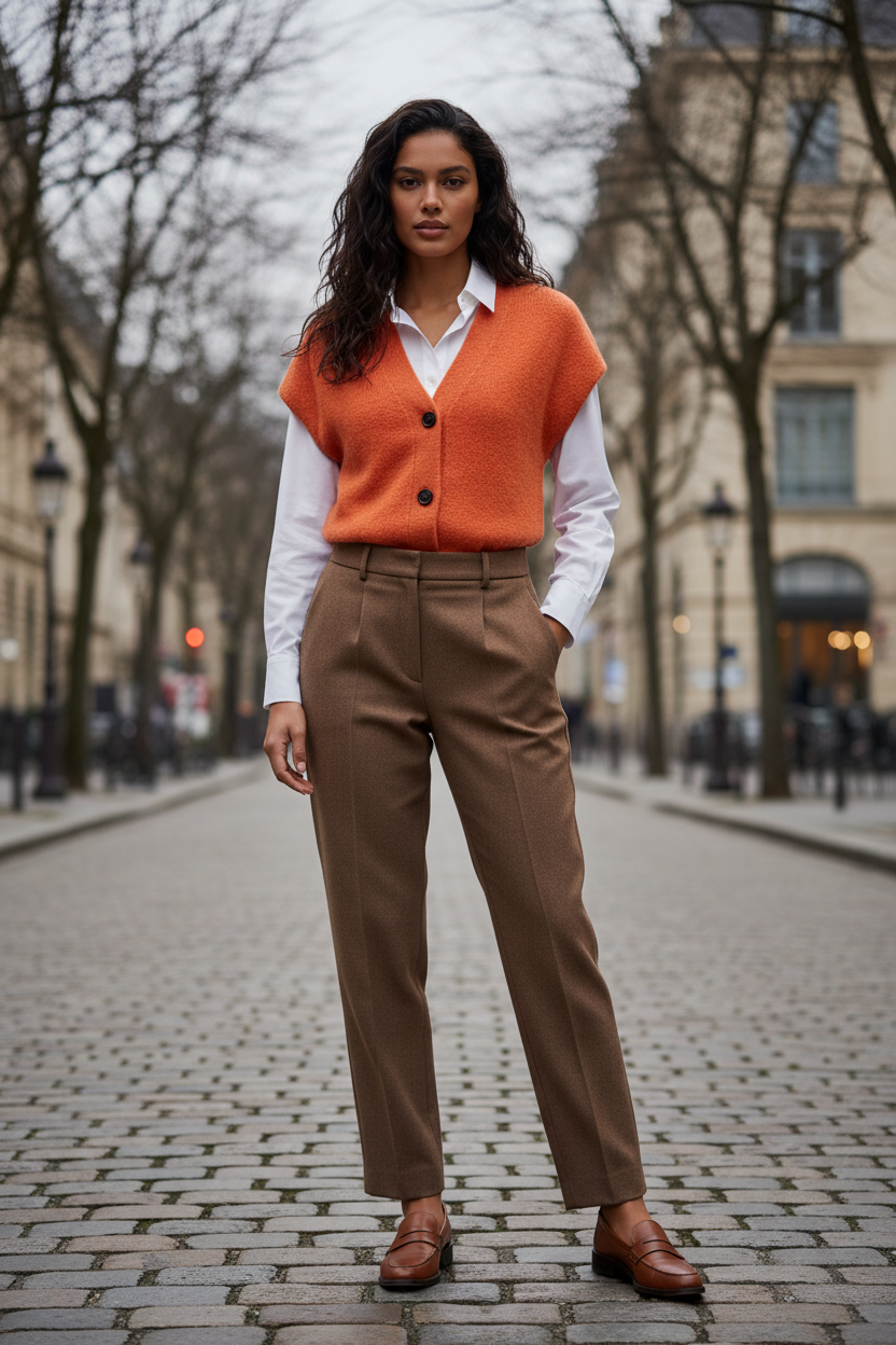 b.young Pumpkin Knit Vest - City Street Winter