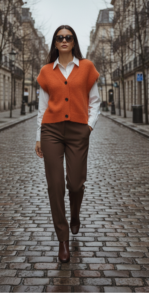 b.young Pumpkin Knit Vest - Winter City Street Fresh