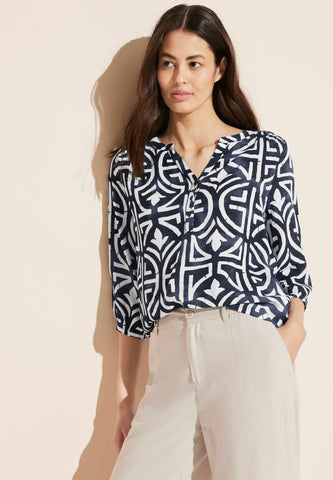 Street One 3/4 v Neck blouse Navy or Pink Print 321326