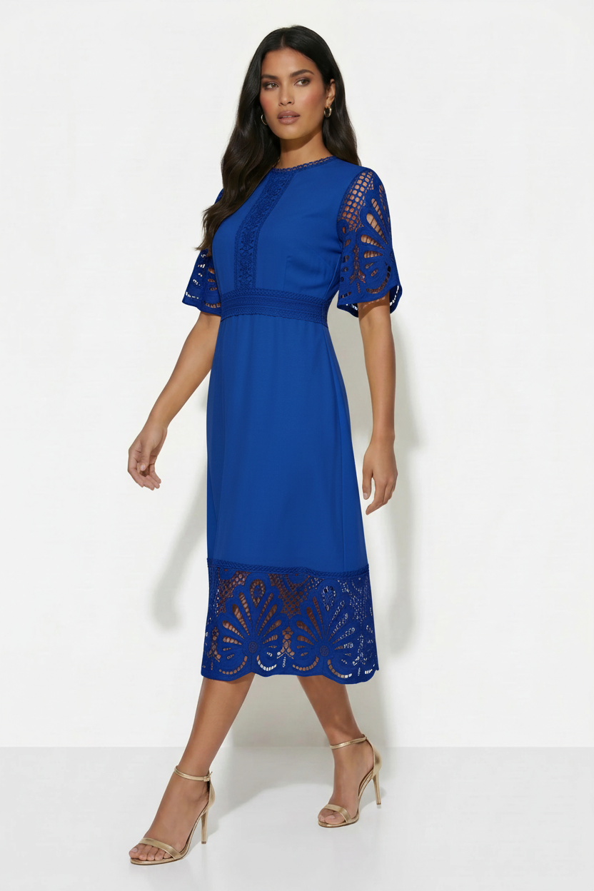 Marc Angelo Elegant Lace Midi Dress in Royal Blue  Ma811975 Blue