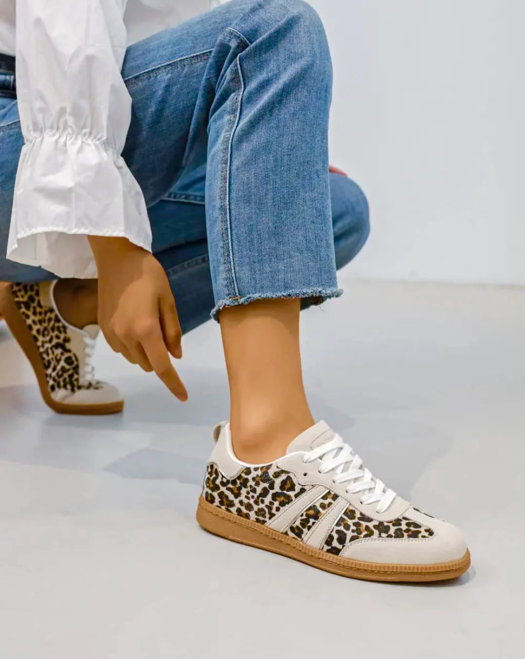 Cream Leopard Print Trainer