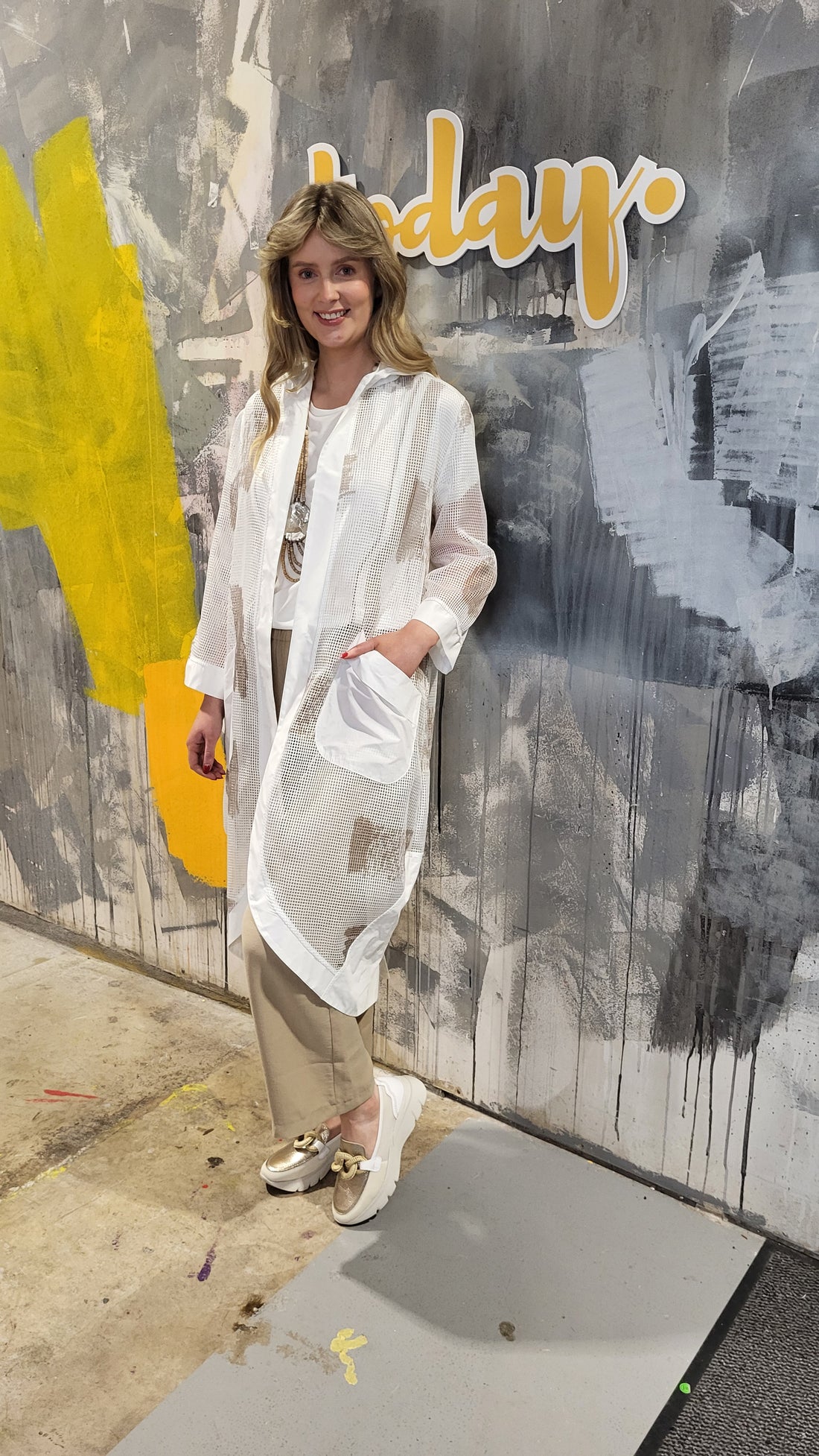 Naya Mesh Long Jacket with Contrast Fudge Panels Nas25296