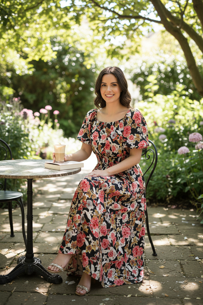 Black Floral Maxi - On Shoulder