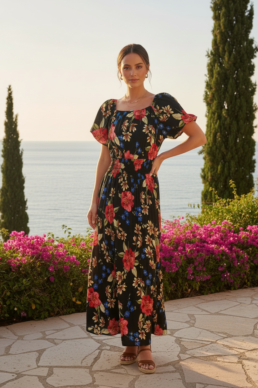 Black Floral Maxi - Slimmer Skirt