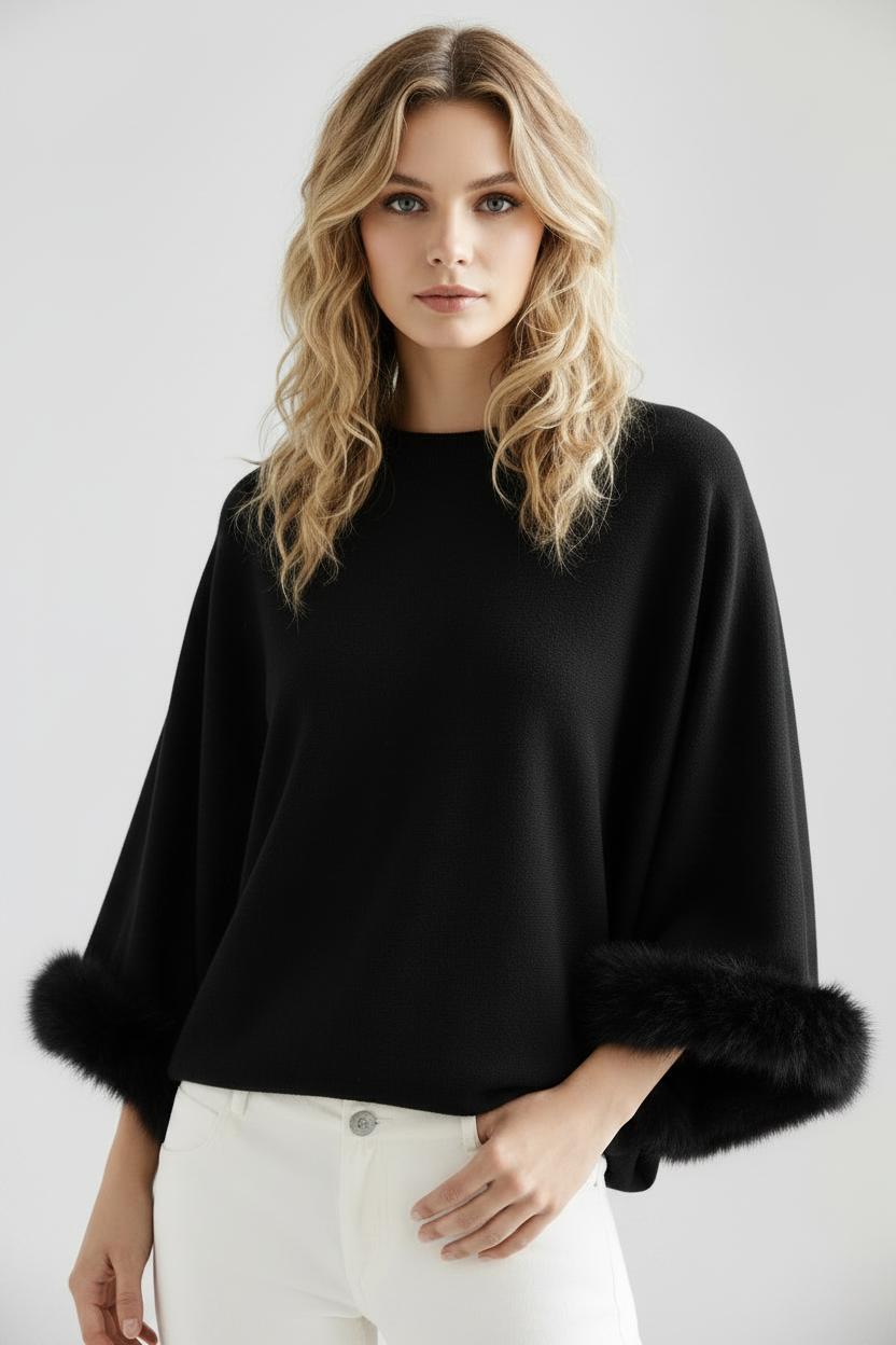 Black knit with fur cuffs model image