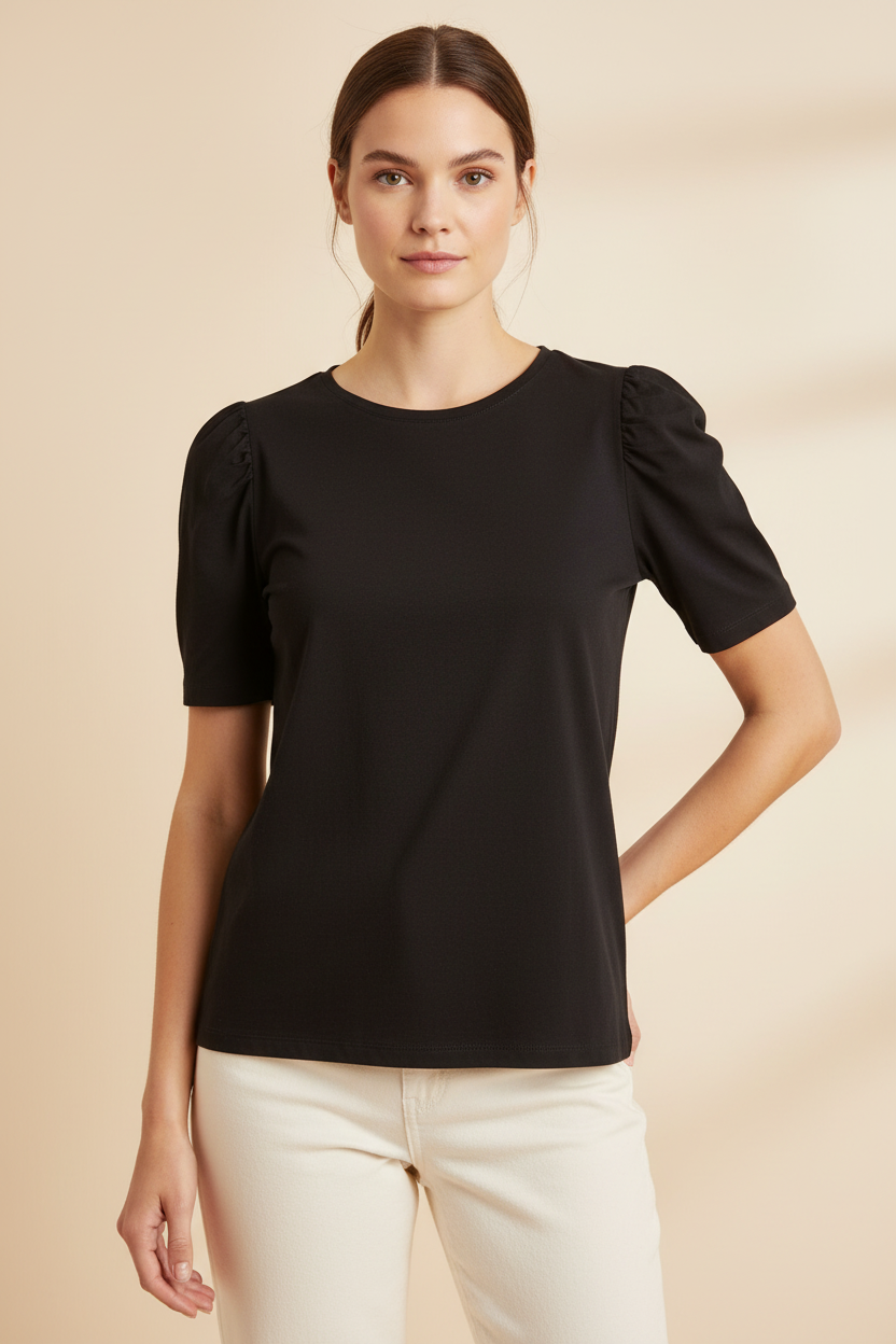 Free/Quent Cotton Puff Sleeve T shirt  in black