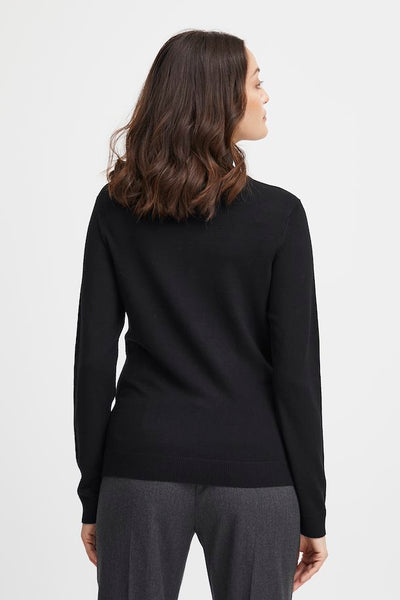Fransa fine knit plain black polo neck  20611288
