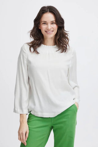 Fransa Blouse with Pleated neck detail and flared sleeve