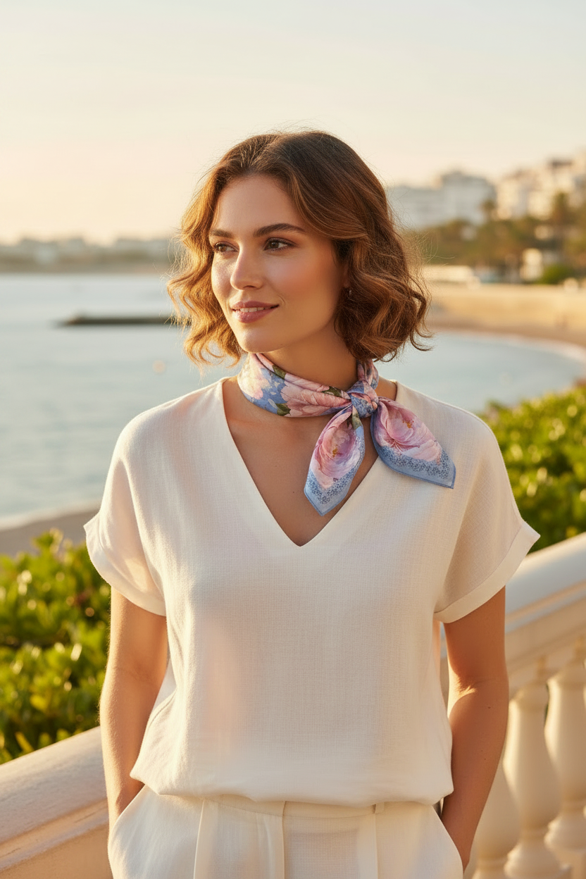 Blush Lavender Peony Neckerchief Model