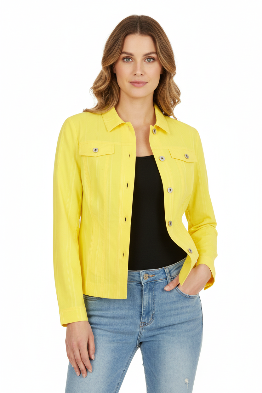 Bright yellow jacket on model