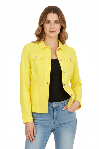 Bright yellow jacket on model