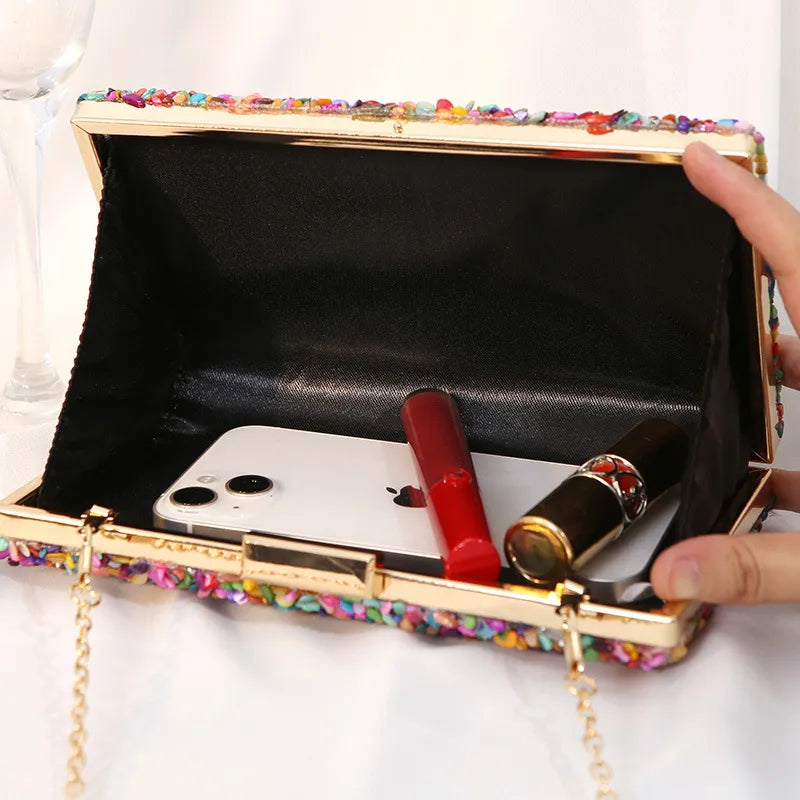 Multi Coloured stone embellished Clutch bag