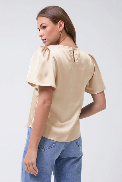 Champagne satin top, back view