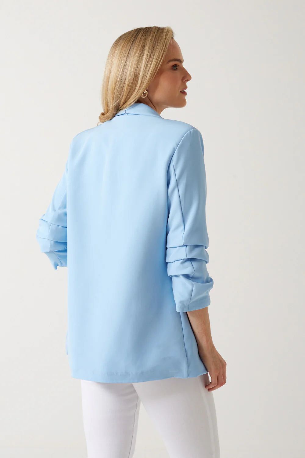Marc Angelo Ruched Sleeve Open Blazer in Blue 6078