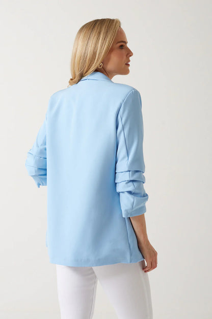 Marc Angelo Ruched Sleeve Open Blazer in Blue 6078