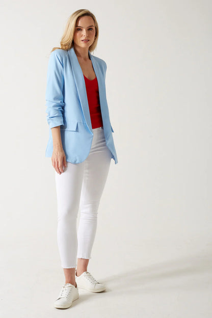 Marc Angelo Ruched Sleeve Open Blazer in Blue 6078