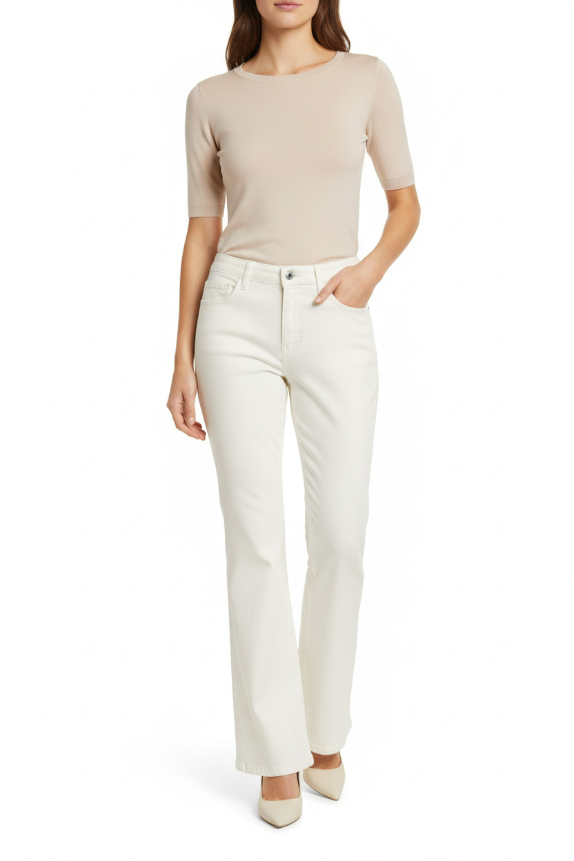 Cream Flared Jeans - Studio Model