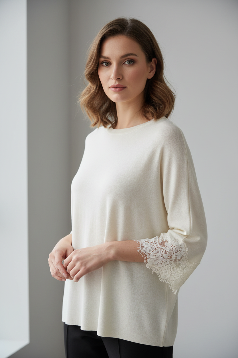 Cream Knit with Lace Trim