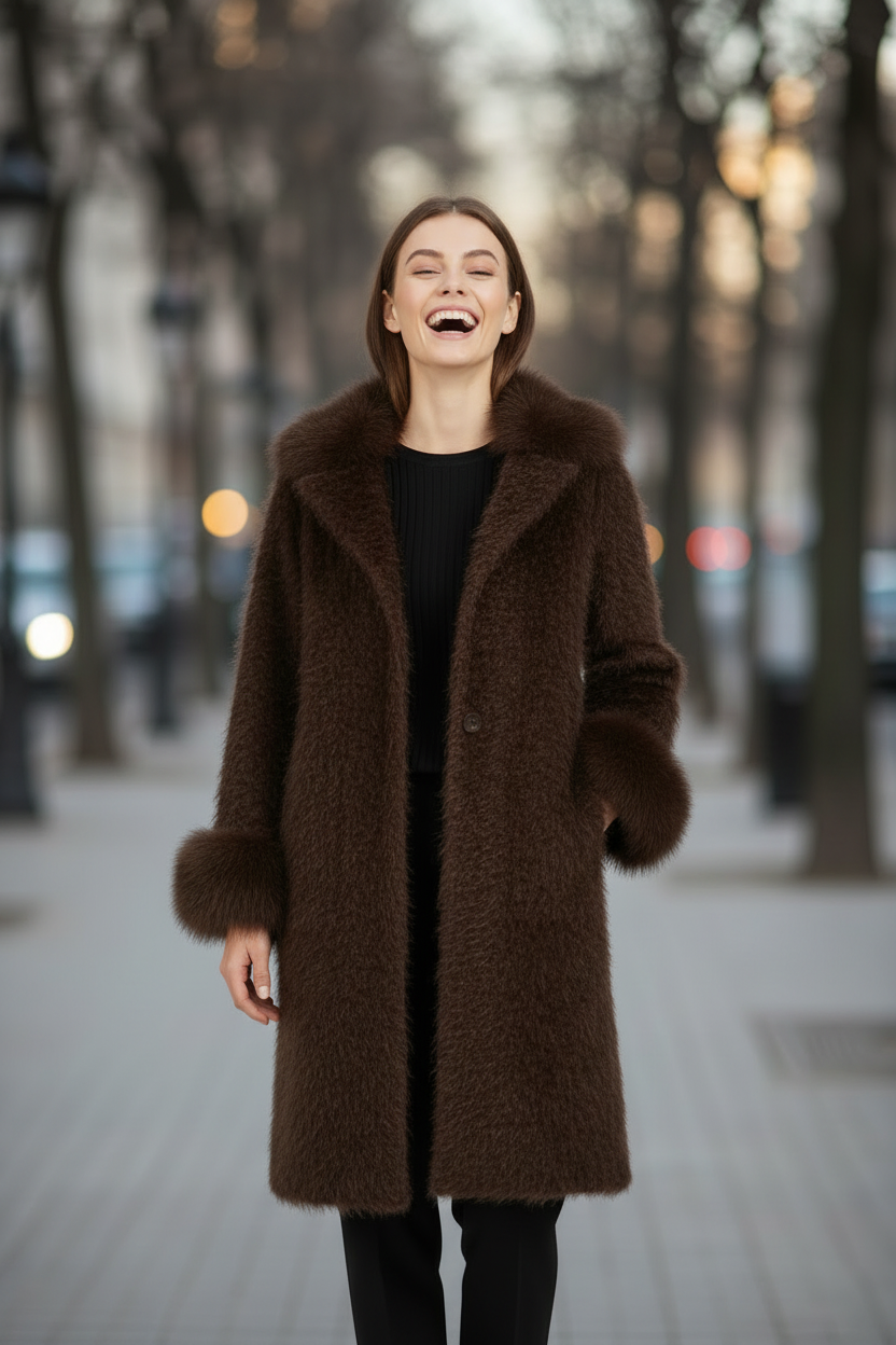 Dark Brown Feather Yarn Coat – Lifestyle