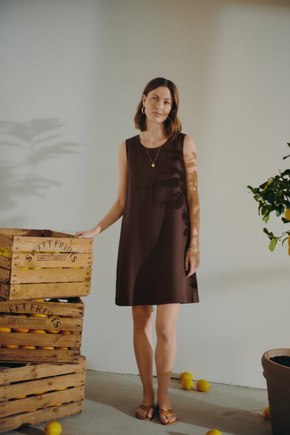 Dark Brown Linen Dress - Front