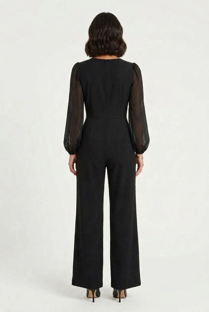 Stella Morgan Sheer Sleeve Wide leg jumpsuit Js182270