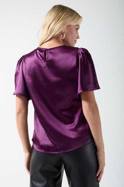 Round Neck Satin Top with Angel Sleeve