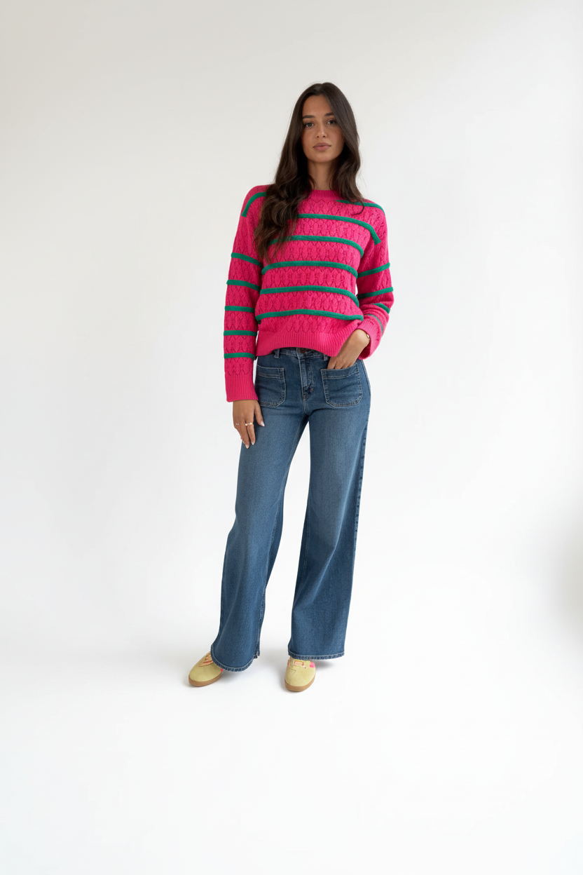 Enhanced pink and green striped knit