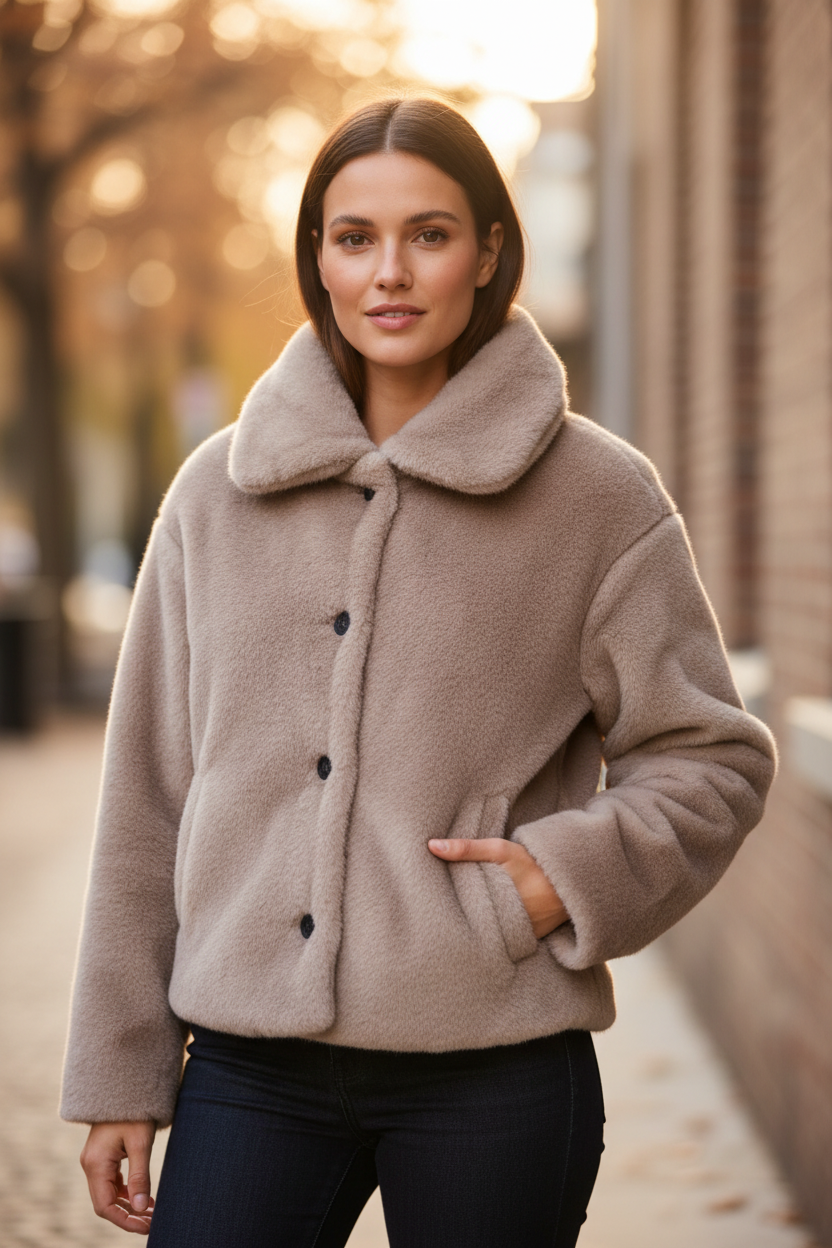 Faux Fur Jacket Lifestyle Model