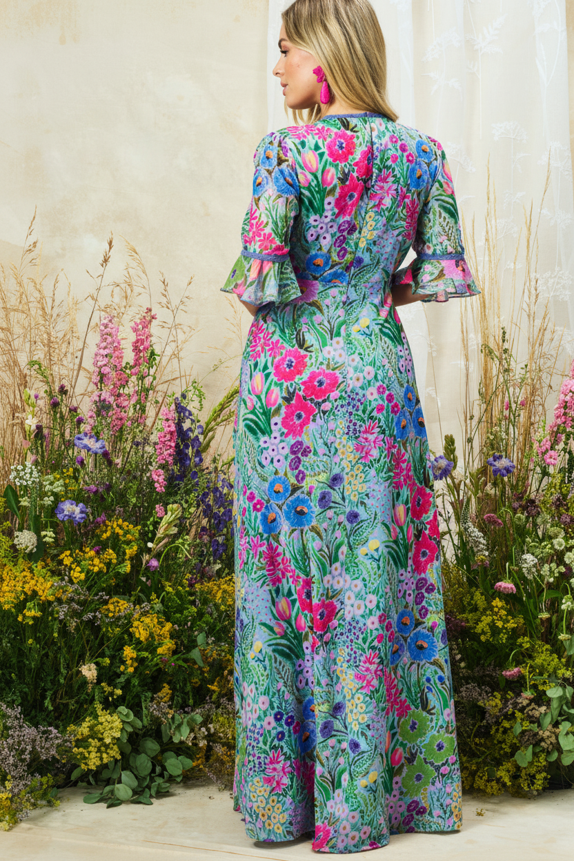Floral maxi dress with closed back