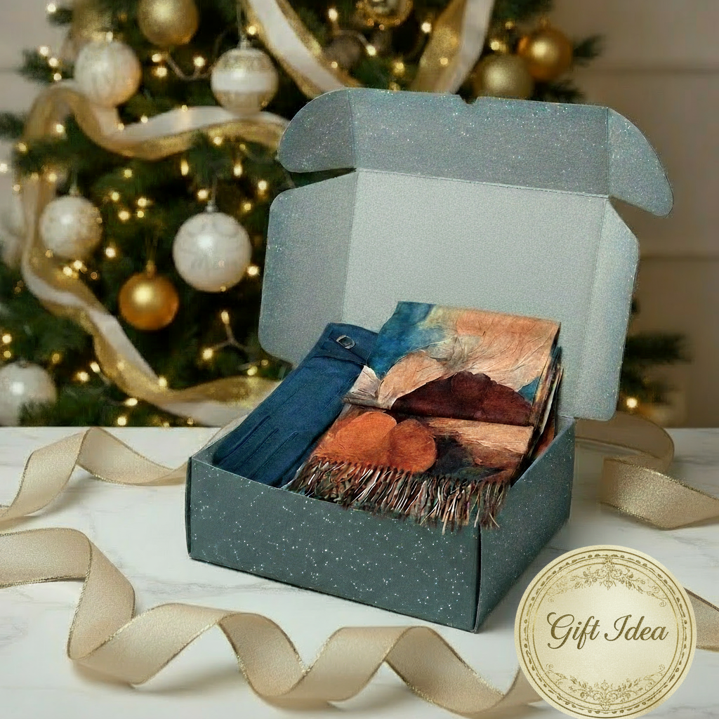 Floral Scarf and Teal Gloves Gift Idea