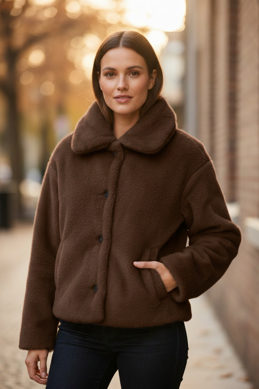 Fransa Doris Fur Jacket - Dark Brown Lifestyle