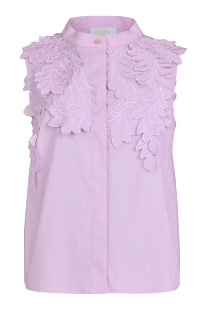 Noen  Lavender Embroidered Shoulder Sleeveless Top 86304
