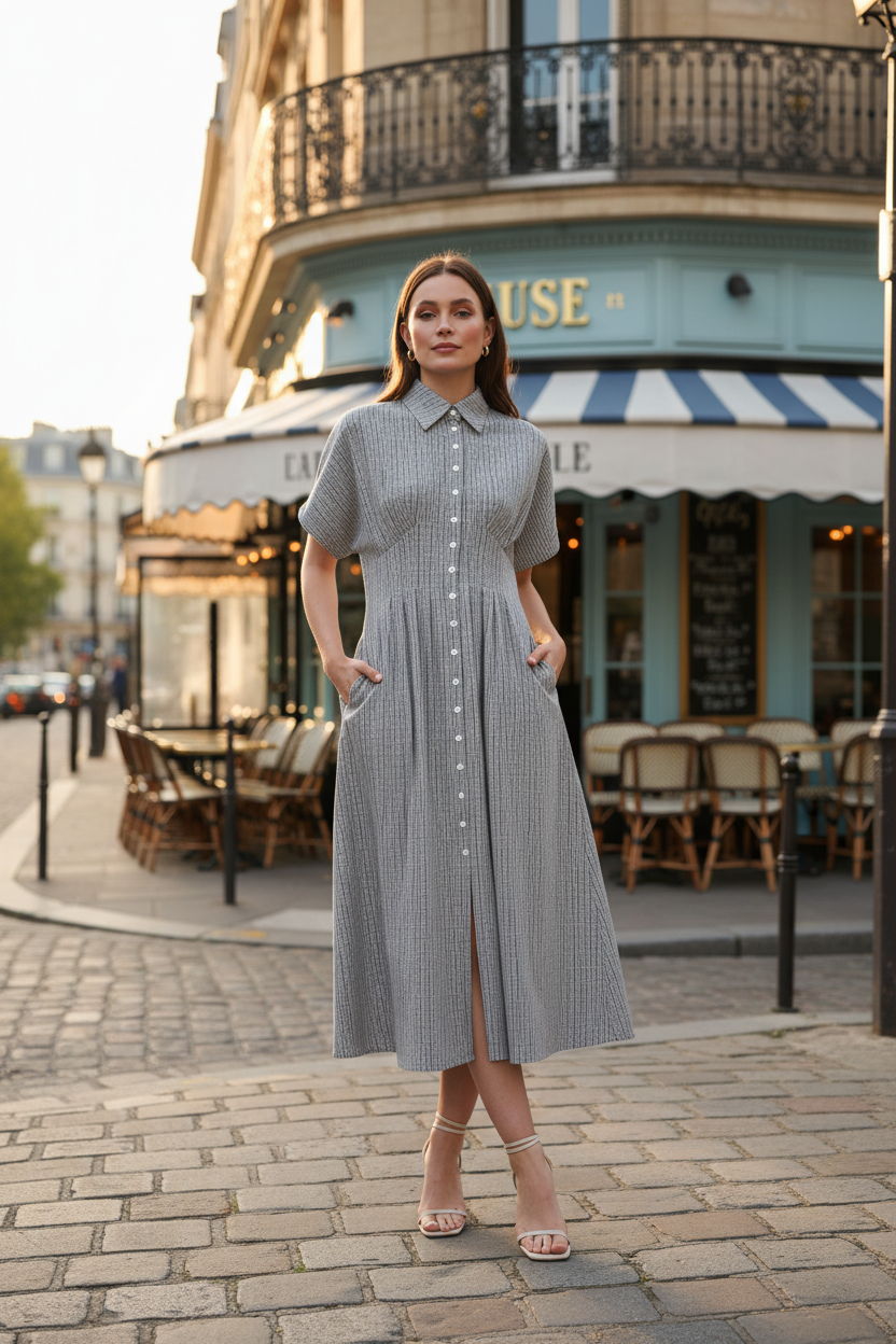 Geometric Stripe Midi Shirt Dress Lifestyle