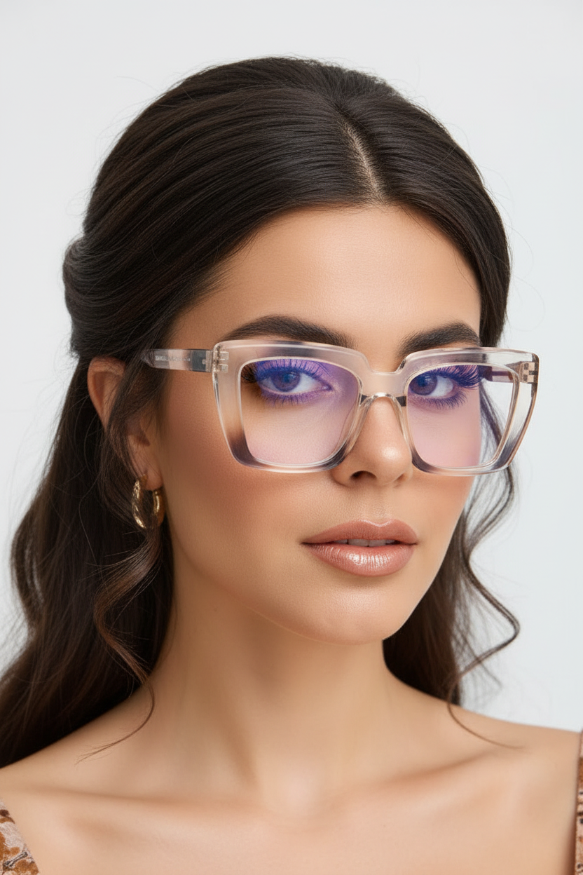 Glamorous blush glasses model image - glam
