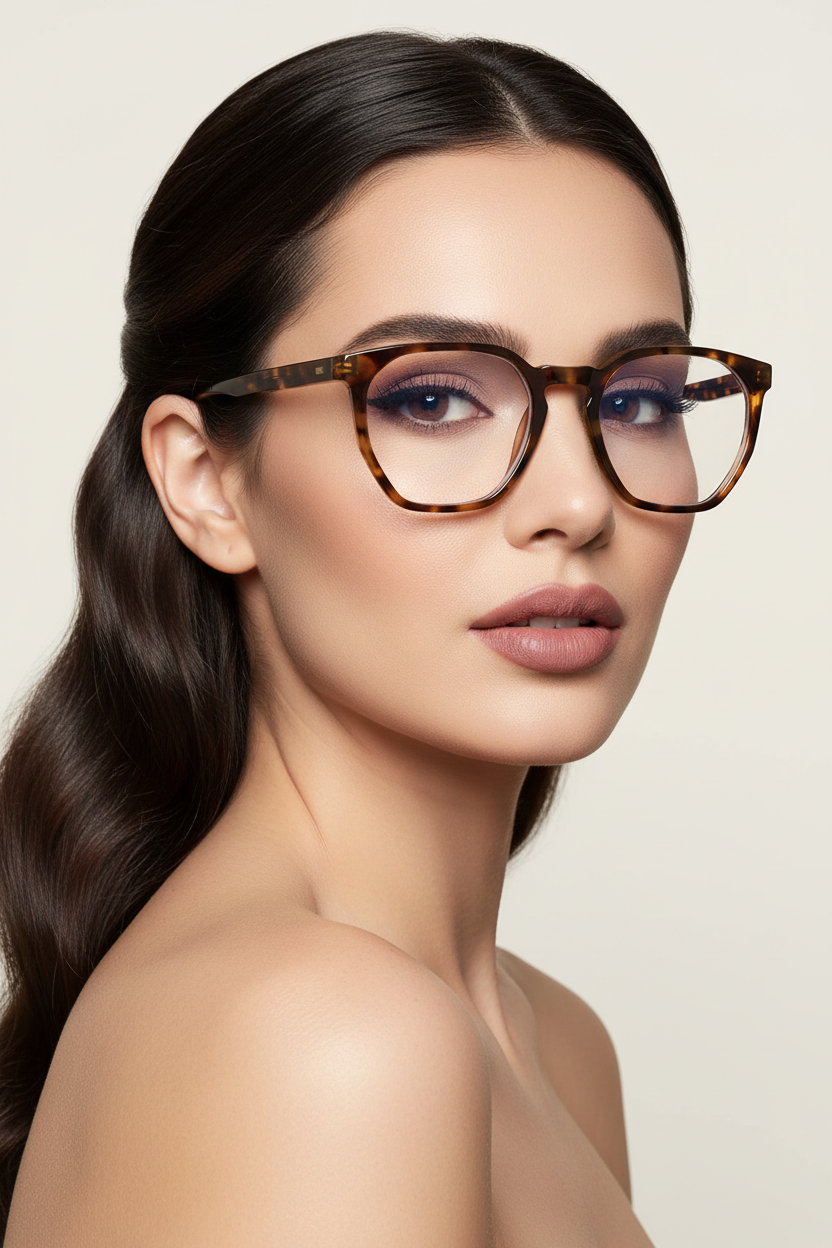 Glamorous square tortoiseshell glasses model image