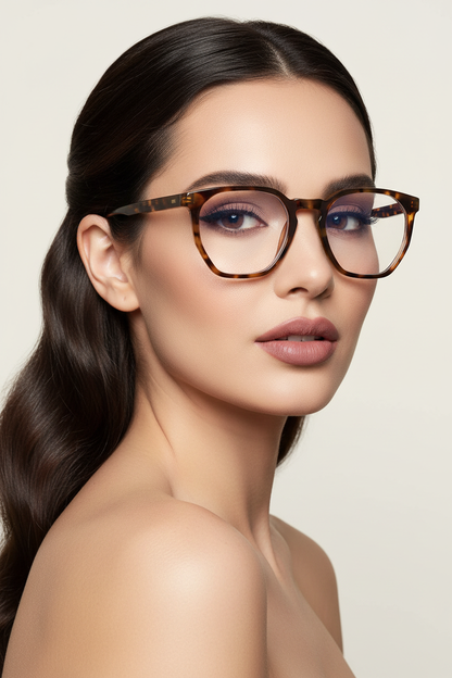 Glamorous square tortoiseshell glasses model image