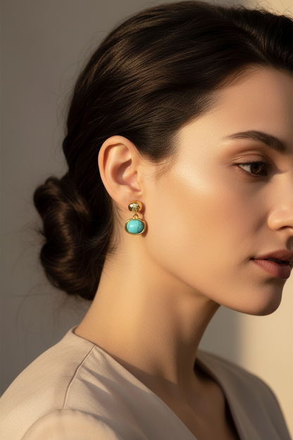 Gold &amp; Turquoise Small Drop Earring Model